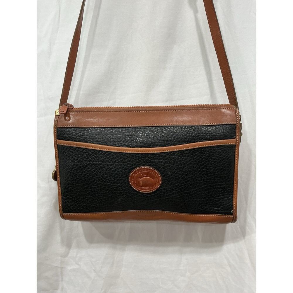Dooney & Bourke Vintage Brown Navy Pebbled Leather Crossbody Shoulder Bag Purse